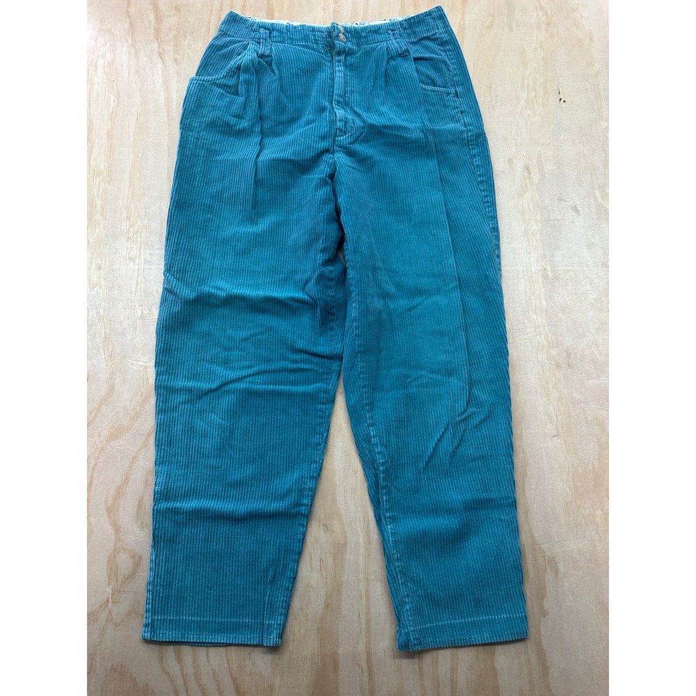 80's Hunters Glen VTG Teal Blue Corduroy Pleated Pants High‎ Rise Petite 11/12